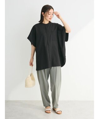 Green Parks 綿麻混ポンチョ風シャツ Black