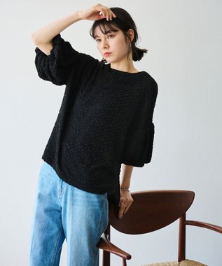 #Newans 【金子綾さんインスタライブご紹介アイテム】【洗える/セットアップ可能】ふくれジャガード パフスリーブブラウス ブラック