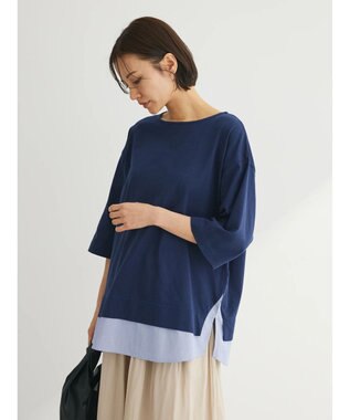 Green Parks 裾ドッキングレイヤー風７分袖プルオーバー Navy