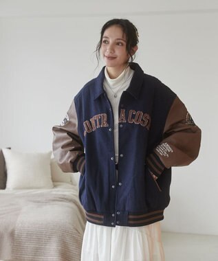 WEGO 【ユニセックス着用ITEM/SMLサイズ展開】メルトンワッペンスタジャン ネイビー