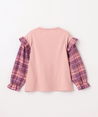 ANY KIDS チェック袖 ドッキング プルオーバー ピンク