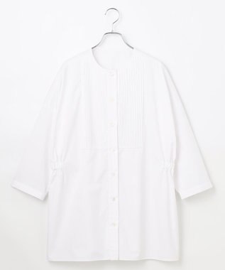 #Newans 【洗濯機可能/シワになりにくい】〈お腹・腰回りをカバー〉ピンタックデザインスクエアブラウス ホワイト