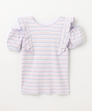 ANY KIDS オン・オフショルダー ボーダー Tシャツ ラベンダー系