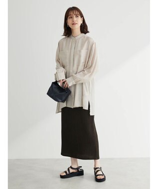 Green Parks バンドカラーポケット付きシアーシャツ Gray Beige