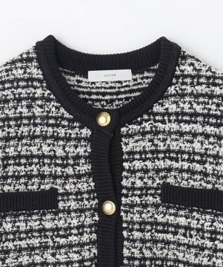 ANY L 【洗濯機可】ツイードニットジャケット ブラック×ホワイト