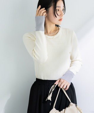 Green Parks アンチピリング袖配色ニットプルオーバー