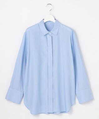 自由区 【着回し力抜群・レイヤードにも】ドレープブロード シャツブラウス サックス×白ライン
