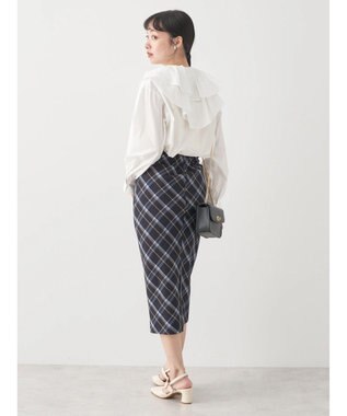 earth music&ecology チェック柄ナロースカート Navy