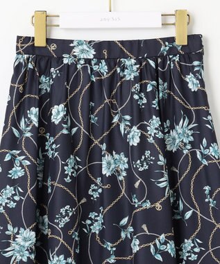ANY SIS L 【洗える】スカーフデザインプリント スカート ネイビーベース