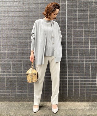 UNFILO スタイルアップニット カーディガン ライトグレー系