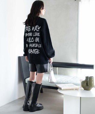 WEGO ハンドライティングジャガードニット ブラック