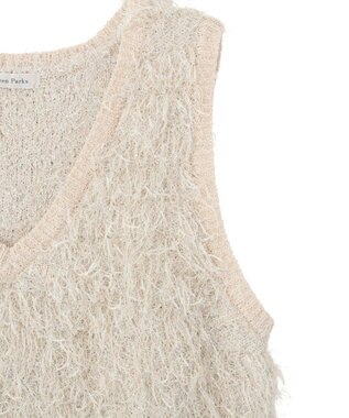 Green Parks ラメ入り毛足ニットベスト Ecru