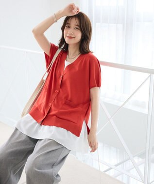 Green Parks フレンチスリーブカーディガン Red