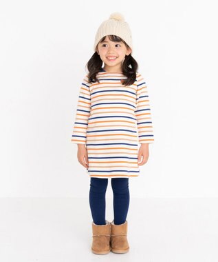 MIKI HOUSE HOT BISCUITS 【80-120cm】 ボーダー柄 長袖ワンピース オレンジ
