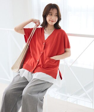 Green Parks フレンチスリーブカーディガン Red