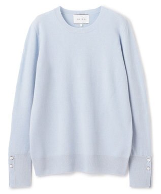 BEIGE， 【WEB限定・洗える】ALSACE / パール釦クルーネックウールニット Sax