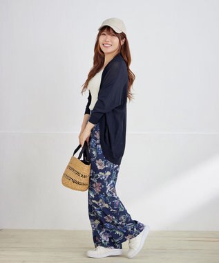 Tiaclasse L 【洗える】アソートプリントワイドパンツ ネイビー