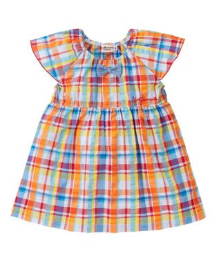 MIKI HOUSE HOT BISCUITS 【80-120cm】 チェック柄 フレンチスリーブ ワンピース マルチカラー