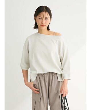 Green Parks ボートネックラメミニ裏毛プルオーバー Ivory