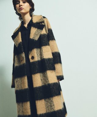 GRACE CONTINENTAL シャギーチェックチェスターコート キャメル