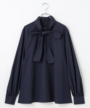 #Newans 【洗濯機可】ステッチデザインリボンタイブラウス ネイビー