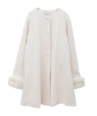 earth music&ecology ファーカフスノーカラーコート ブラック