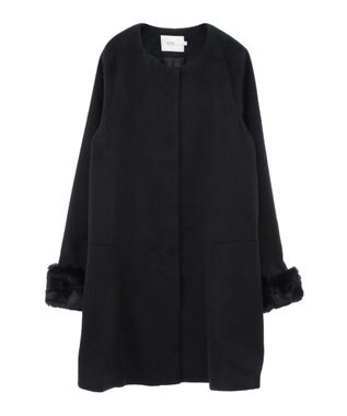 earth music&ecology ファーカフスノーカラーコート ブラック