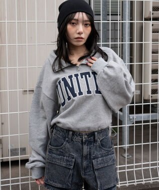 WEGO グラフィックハーフジップスウェット 杢グレー