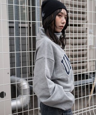 WEGO グラフィックハーフジップスウェット 杢グレー