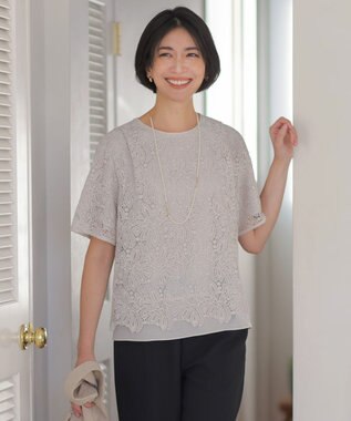 J.PRESS LADIES レースコンビジャージー カットソー グレージュ系