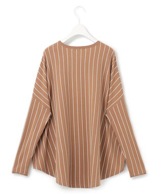 ICB L 【洗える】ヴィスコースワイド ストライプ柄プルオーバー ラディッシュブラウン柄系