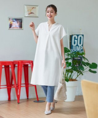 Tiaclasse 【洗える】リネンミックススキッパーシャツワンピース オフホワイト