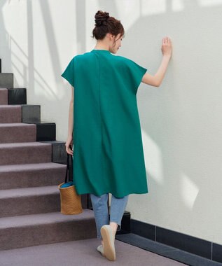 Tiaclasse 【洗える】リネンミックススキッパーシャツワンピース グリーン