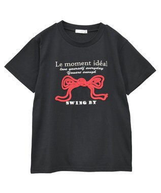 Green Parks ・ｓｗｉｎｇ　ｂｙ　リボンモチーフコード刺繍ＴＥＥ Black