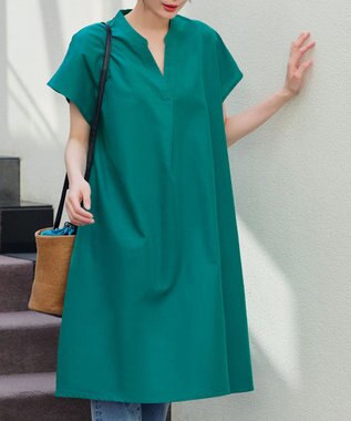 Tiaclasse 【洗える】リネンミックススキッパーシャツワンピース グリーン