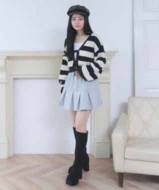 WEGO リボンカーディガン ブラックボーダー