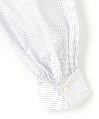 自由区 【洗える】シャーリング ブラウス グレーストライプ