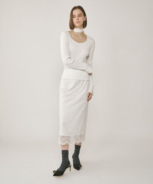 GRACE CONTINENTAL ボウタイリブニットトップ ホワイト