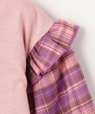 ANY KIDS チェック袖 ドッキング プルオーバー ピンク