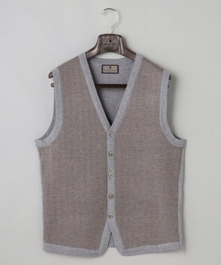 GOTAIRIKU 体温調整に【洗える/チクチクしにくい/ピリングしにくい】イタリア糸 ハイゲージ ベスト_WOOL100% グレー×ヘリンボーン柄(25年新色)