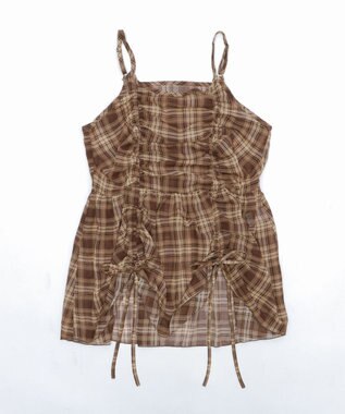 WEGO ドロストデザインキャミワンピース ブラウンチェック1