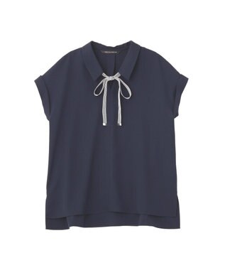 YECCA VECCA 2wayストライプリボンブラウス Navy