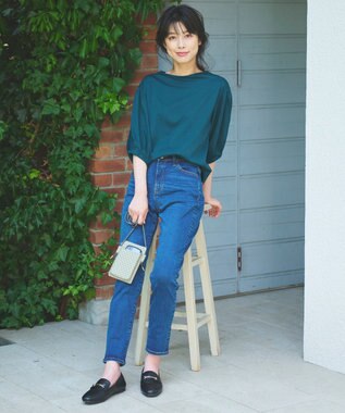 ANY シルケットスムースパフスリーブトップス ダークグリーン