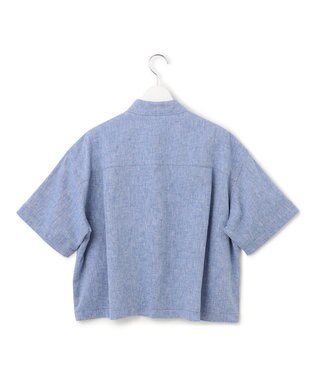 23区 【SLOW/洗える】リネンコットン 半袖クロップドシャツ ブルー系