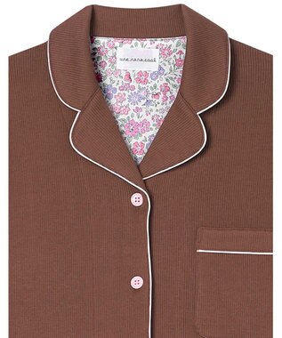 une nana cool 【綿混】ソフトコットンリブ 長袖開襟パジャマ MADE WITH LIBERTY FABRIC ダークブラウン