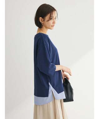 Green Parks 裾ドッキングレイヤー風７分袖プルオーバー Navy