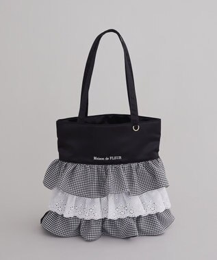 Maison de FLEUR サテンフロントフリルスクエアトートバッグ