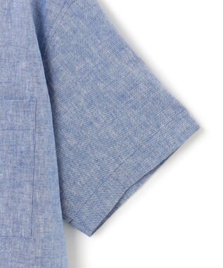 23区 【SLOW/洗える】リネンコットン 半袖クロップドシャツ ブルー系