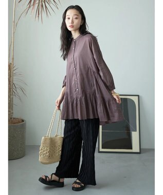 earth music&ecology コットンボイル切替ティアードチュニック Brown