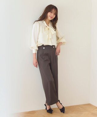 Feroux 【洗える】ウエストタックワイドパンツ グレー系